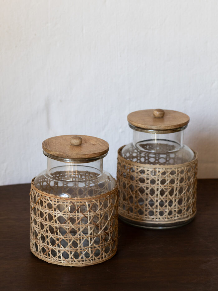 Glass & Rattan storage container